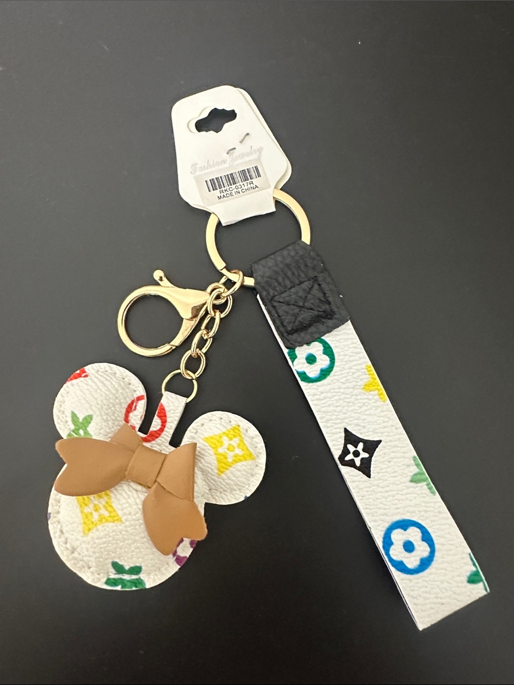 Designer Inspired Multicolor Mickey Bag Charm Keychain. NWT